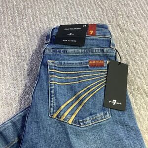 7 For All Mankind Dojo Tailorless Flare Jeans Slim Illusion Womens Size 24 NWT